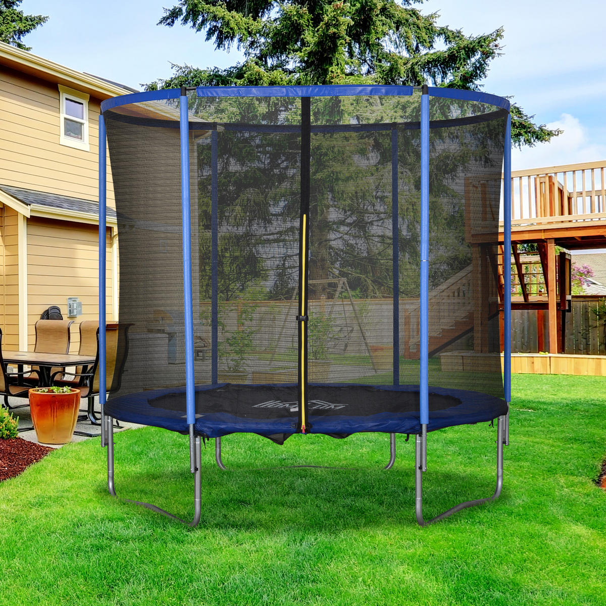 TRAMPOLIN mit Sicherheitsnetz Gartentrampolin Stahl Ø244 x 240H cm - Blau, Metall (244/240/244cm) - HOMCOM