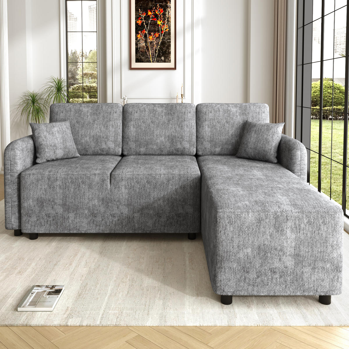 ECKSOFA DE-35392 mit langer Liegefläche Grau - Grau, Textil (144/187.5cm) - ComfortXL