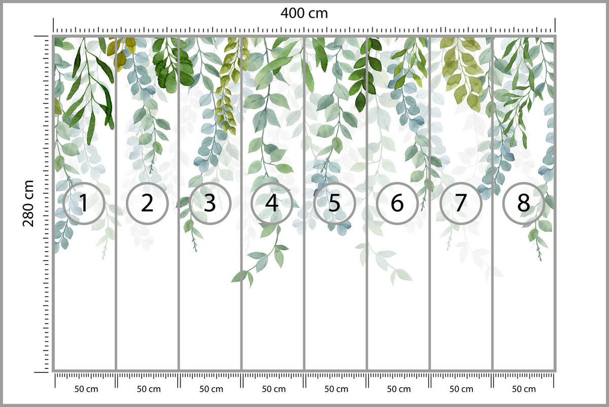 FOTOTAPETE für Schlafzimmer Zarte Ranken Blätter Kletterpflanzen Natur 400x280 - Weiß/Grün, Papier (400/280cm) - Muralo