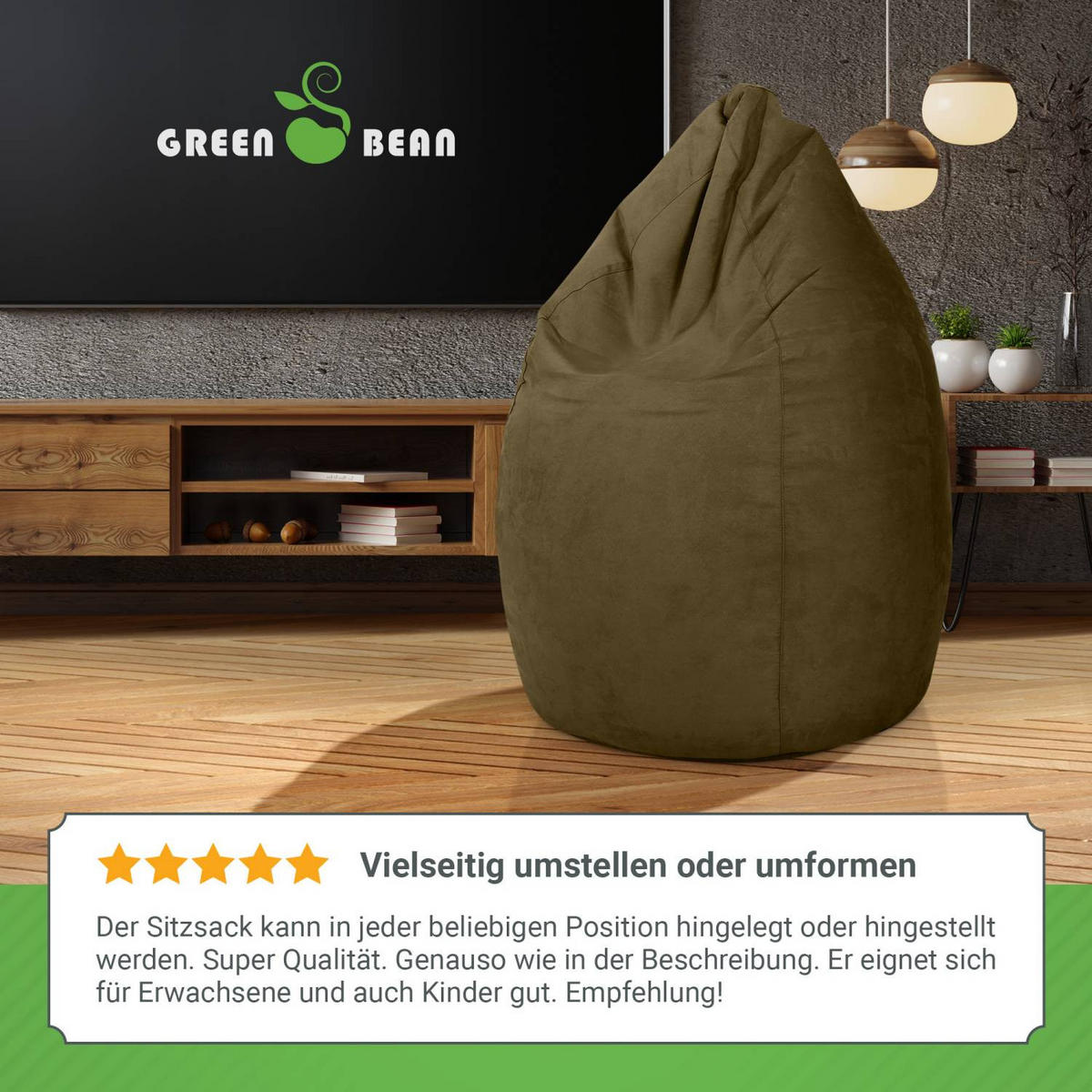 SITZSACK "Drop" 60x60x90cm - 220L - Olivgrün, Textil (60/90/60cm) - Green Bean