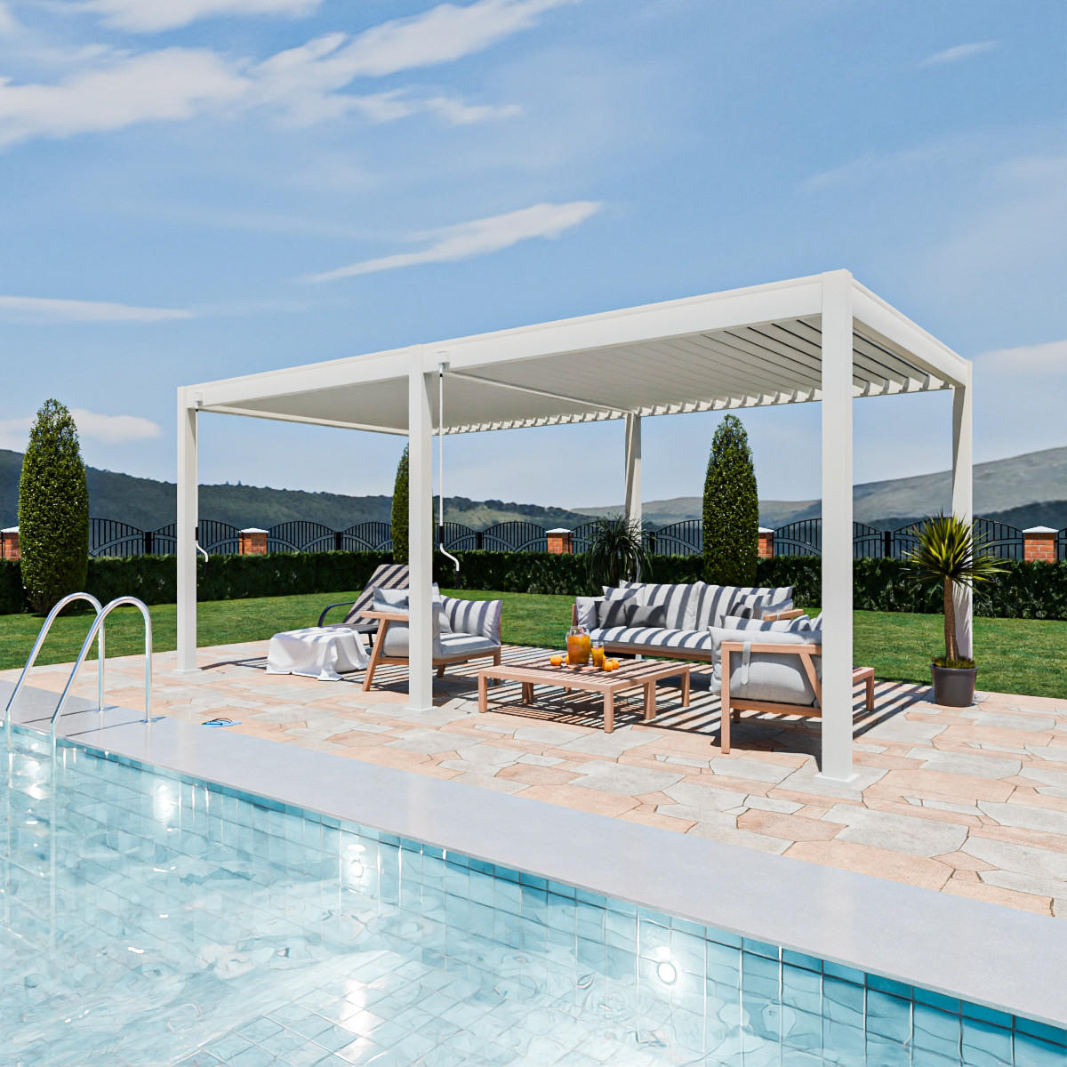 PERGOLA Terrassenüberdachung Superior Aluminium freistehend | 3 x 6 M | Lamellendach weiß - Weiß, Metall (600/255/300cm) - PergoLine