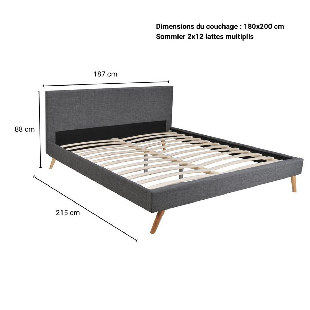 BETT FJORD/ BETT 180X200 MIT LATTENROST - DUNKELGRAU STOFF - Grau, Holzwerkstoff (180/200cm) - Weber Industries