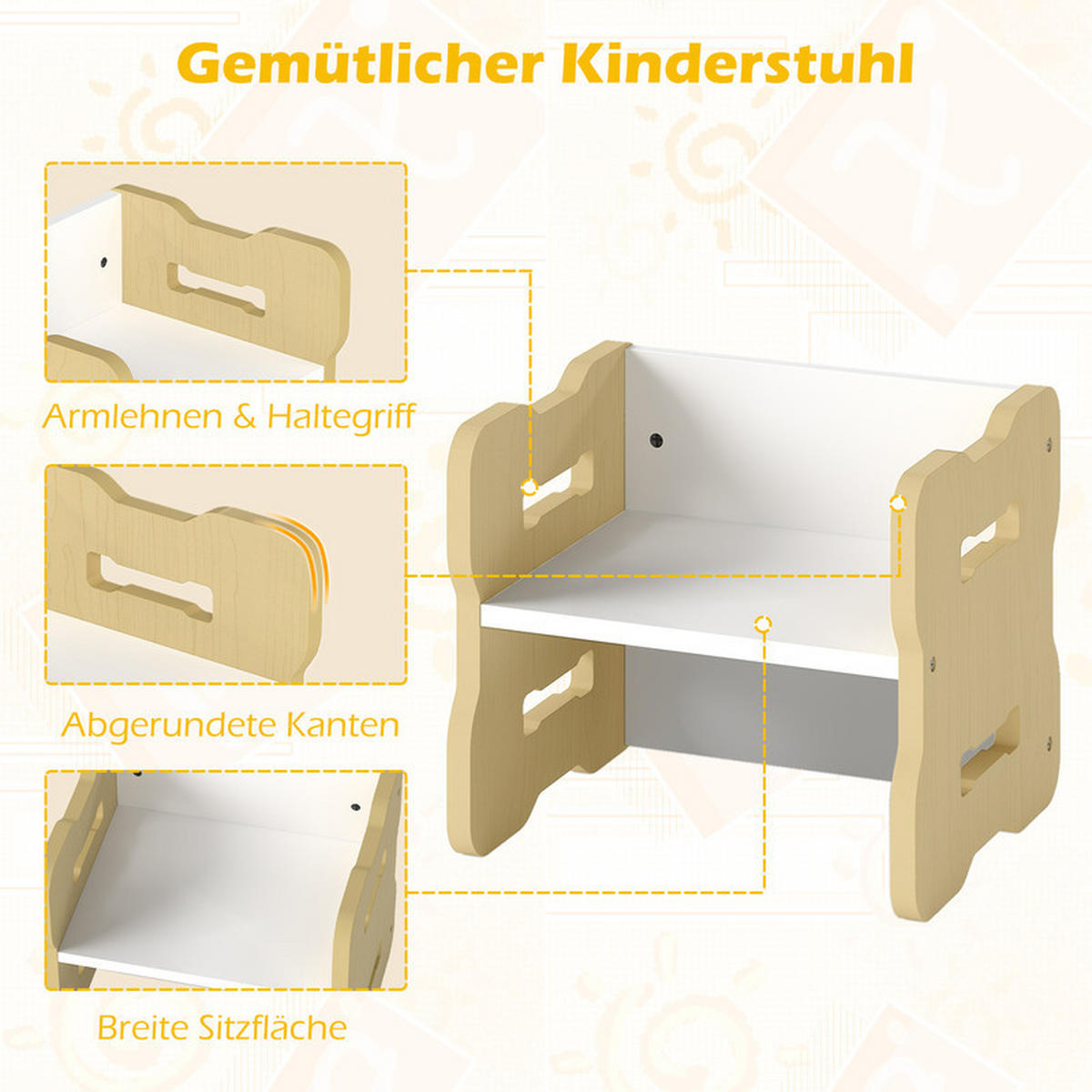 KINDERTISCH mit 2 Stühlen natur(3-tlg) - Naturfarben, Holzwerkstoff (68/52/39cm) - COSTWAY