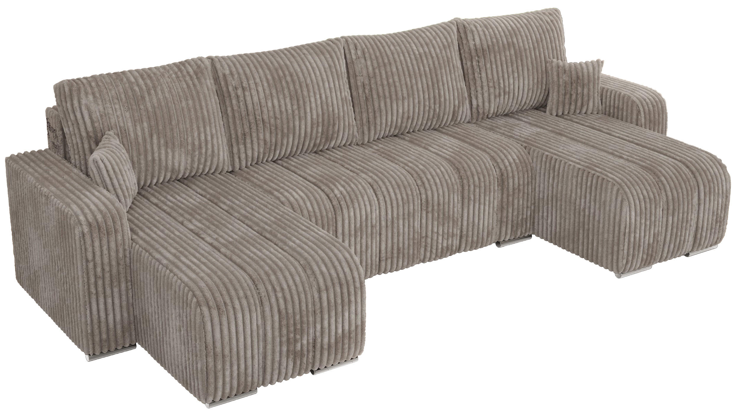 WOHNLANDSCHAFT KIRASSO U Hellbraun Cord - Hellbraun/Grau, Textil/Metall (320/86/147cm) - MKS