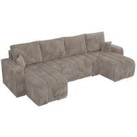 WOHNLANDSCHAFT KIRASSO U Hellbraun Cord - Hellbraun/Grau, Textil/Metall (320/86/147cm) - MKS