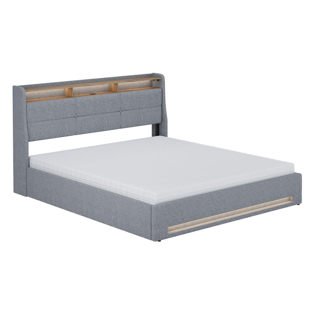 VitaliSpa ČALOUNĚNÁ POSTEL Christin Šedá/dubová 180x200 s LED, USB portem a matrací