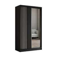 KLEIDERSCHRANK mit Spiegel-Schiebetüren und Aluminium-Leisten, LED-Beleuchtung - NALLA - 120 cm Schwarz+Schwarz+Weiß - Schwarz/Weiß, Holzwerkstoff (120/216/61cm) - ALTDECOR