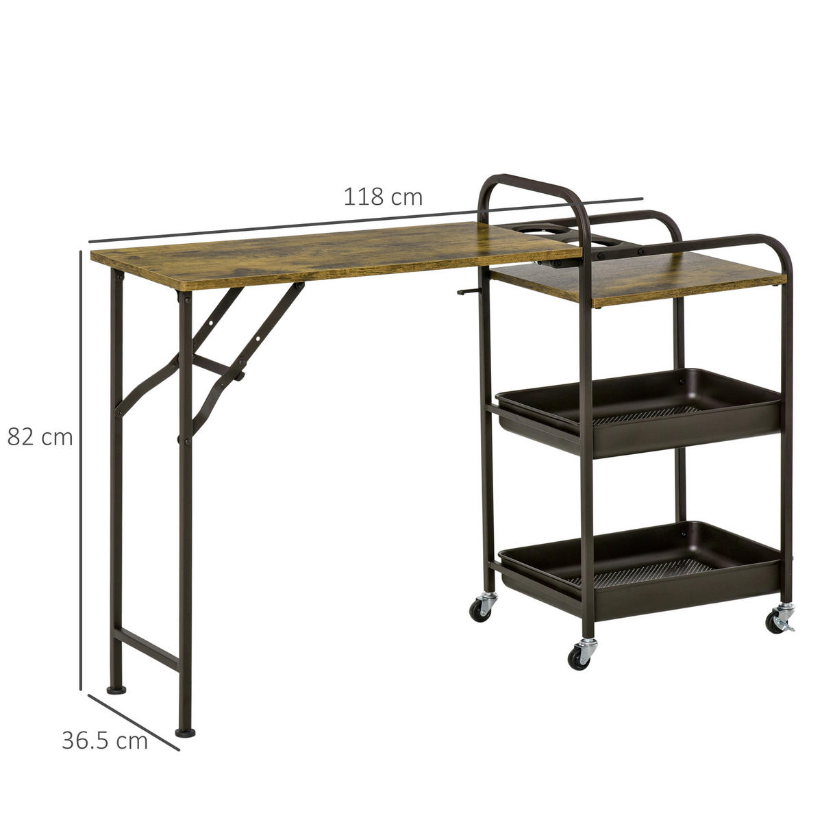 SERVIERWAGEN faltbar 118x36,5x82cm Braun klappbare Platte & 2 Tablets - Braun, Holzwerkstoff (118/82/36.5cm) - Modfu