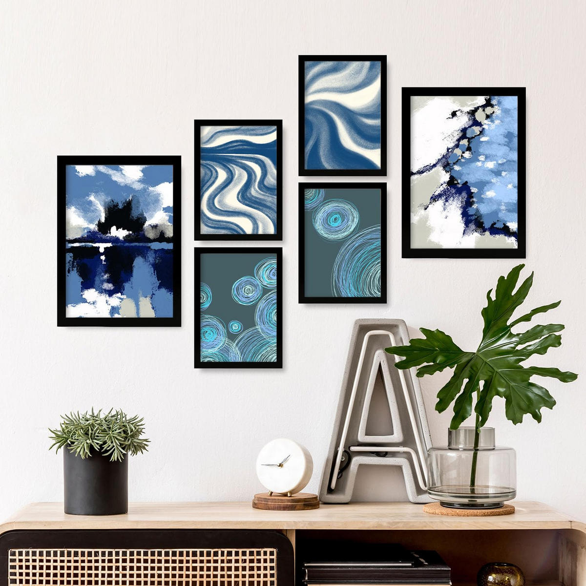 POSTER Set Mit 6 Blau Alte Koffer In Kulissen Abstracts Ästhetische Dekorative Gemälde Für Ihr Wohnzimmer Zuhause A3 & A4 Schwarzer Rahmen - Schwarz, Papier (29/3cm) - Nacnic