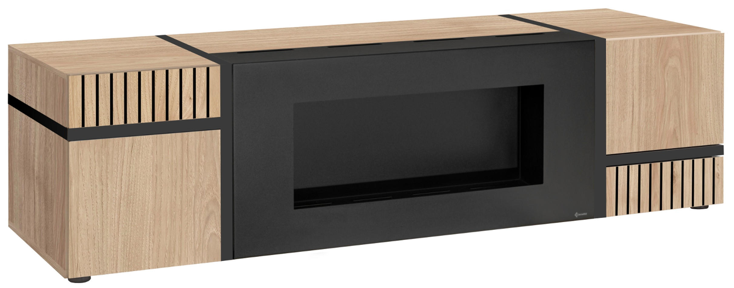 TV-LOWBOARD Eiche Hickory, schwarz 150 cm, TV Unterteil mit Ethanol Kamin - Eichefarben/Schwarz, Holzwerkstoff/Kunststoff (150/40/50cm) - Inn.Furn
