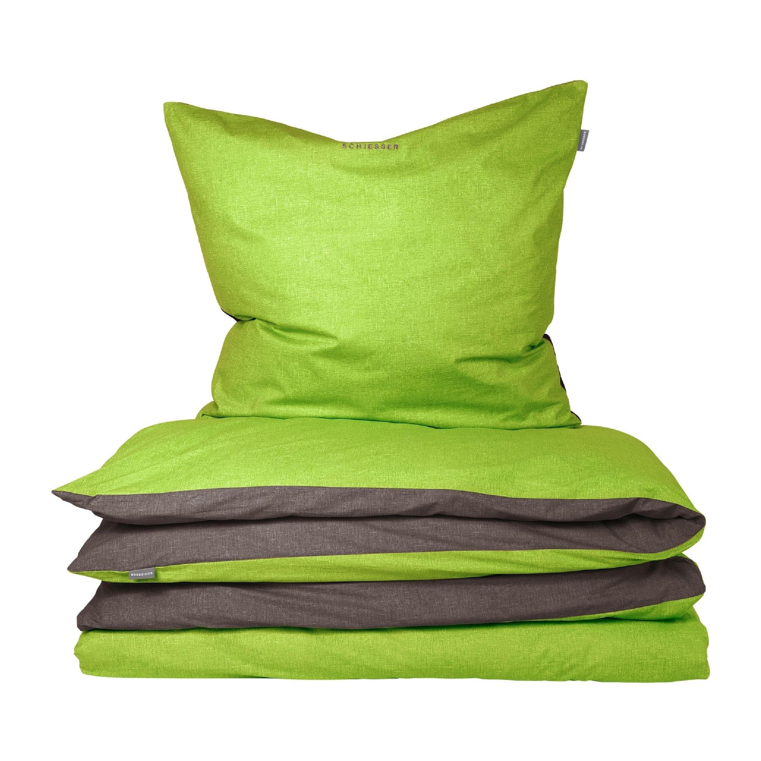 BETTWÄSCHESET Doubleface - Renforcé - 2-teilig - 135 x 200 cm - Grün-Dunkelgrau - Dunkelgrau/Grün, Textil (135/200cm) - SCHIESSER