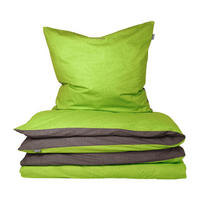 BETTWÄSCHESET Doubleface - Renforcé - 2-teilig - 155 x 220 cm - Grün-Dunkelgrau - Dunkelgrau/Grün, Textil (155/220cm) - SCHIESSER