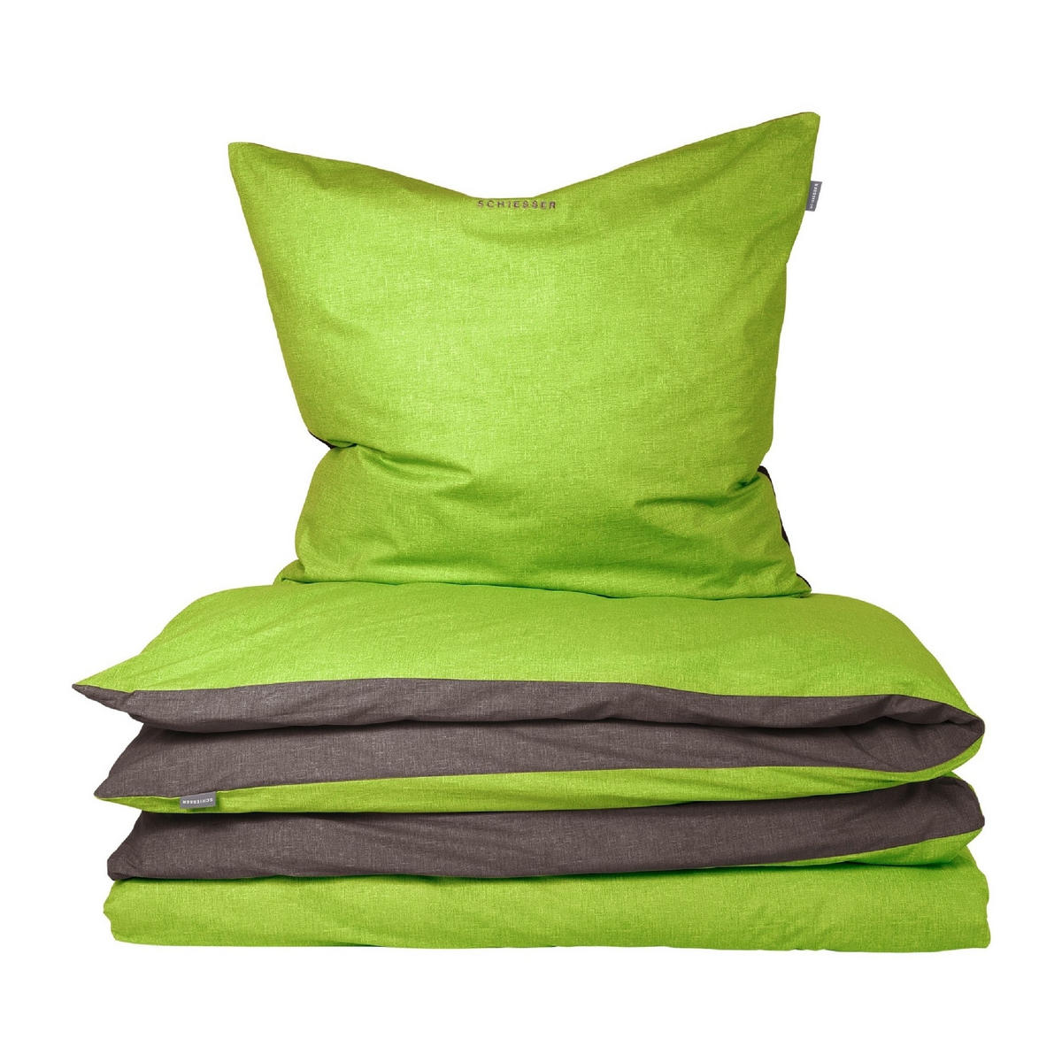 BETTWÄSCHESET Doubleface - Renforcé - 2-teilig - 155 x 220 cm - Grün-Dunkelgrau - Dunkelgrau/Grün, Textil (155/220cm) - SCHIESSER