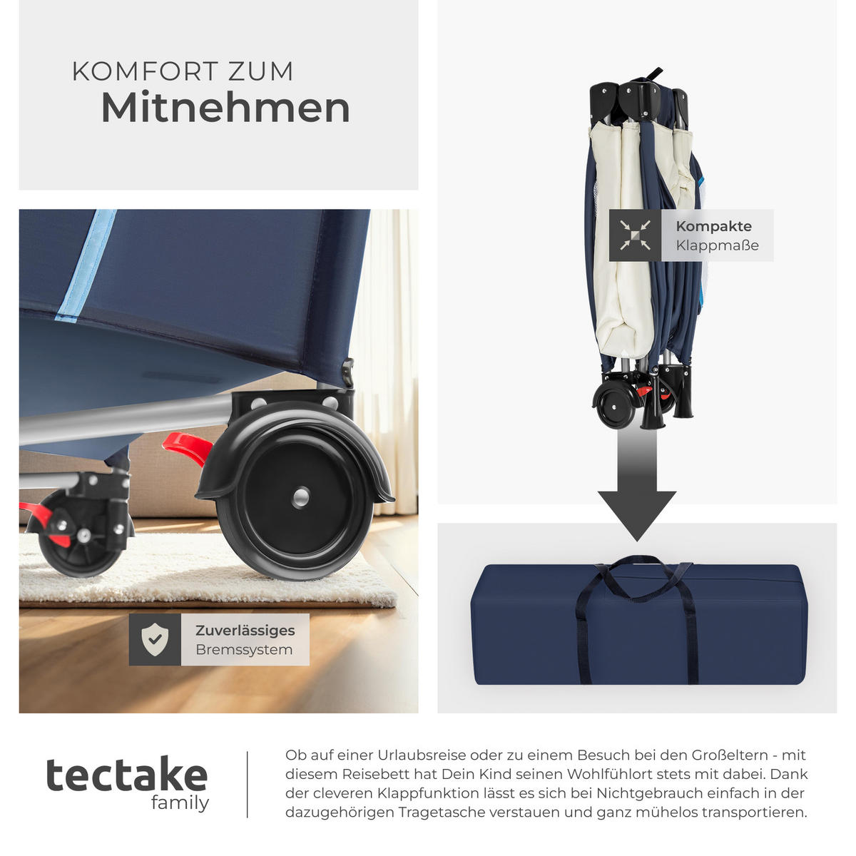 KINDER REISEBETT Hund,inklusive Tragetasche, 132 x 75 x 104 cm,blau - Blau, Kunststoff (75/104/132cm) - tectake