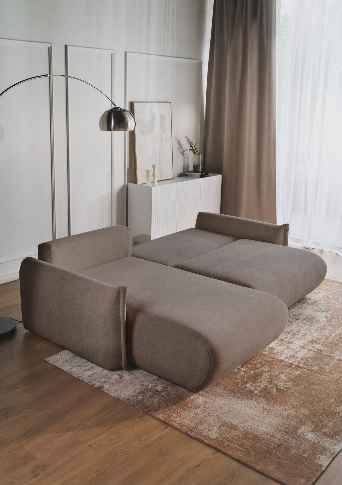 ROHOVÁ SEDAČKA Cushi světle hnědá žinylka - černá/světle hnědá, textil/plast (252/183cm) - Selsey