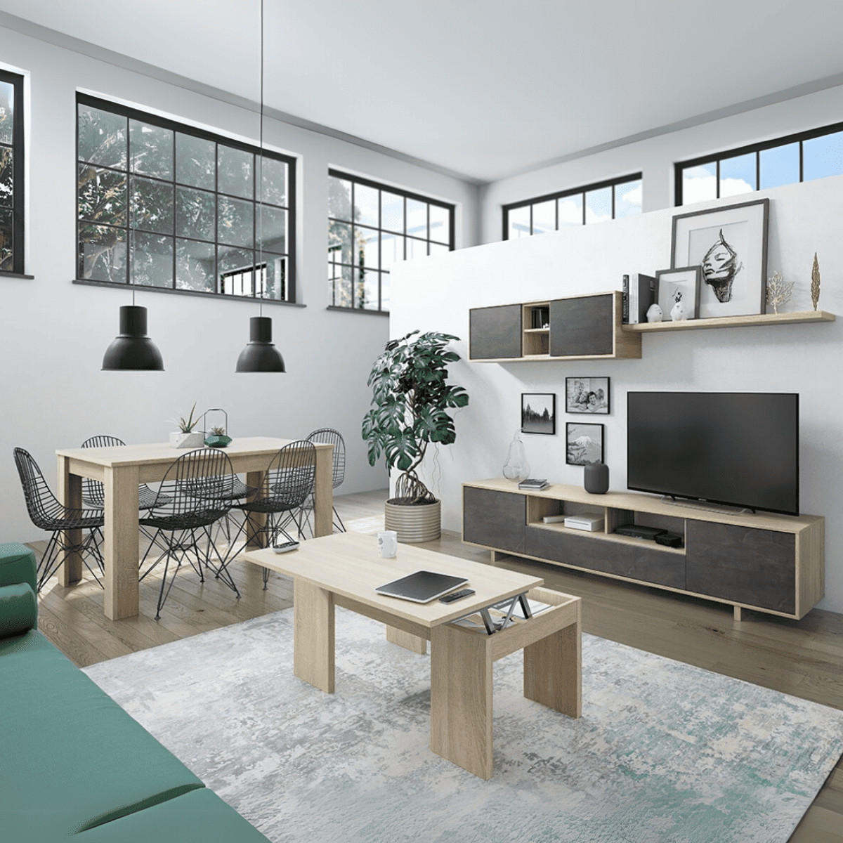 COUCHTISCH mit hochklappbarer Platte L100 cm - Kendra - Eiche Artisan, Holzwerkstoff (100/50/43cm) - Calicosy