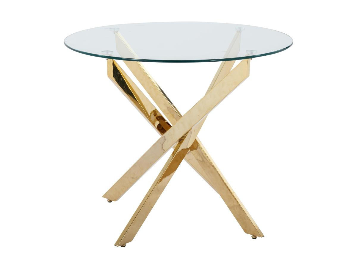 ESSTISCH rund für 2 Personen - Sicherheitsglas & goldfarbenes Metall - Transparent - COSIMA - Goldfarben, Glas (90/90/77cm) - Vente-Unique