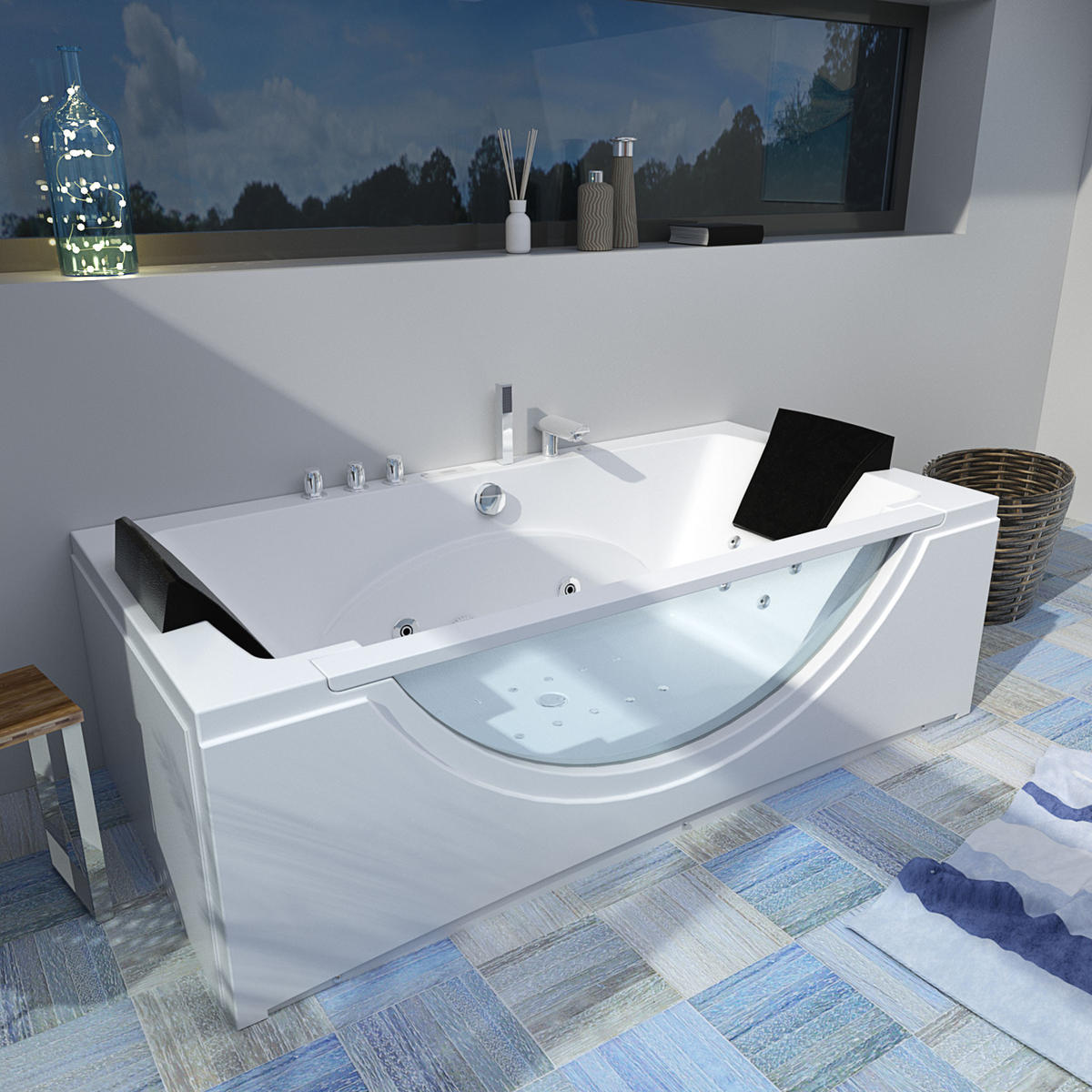 WHIRLPOOL Badewanne Wanne W81H-B 180x90cm - Weiß, Glas/Kunststoff (90/55/180cm) - AcquaVapore by Sandra Jentho