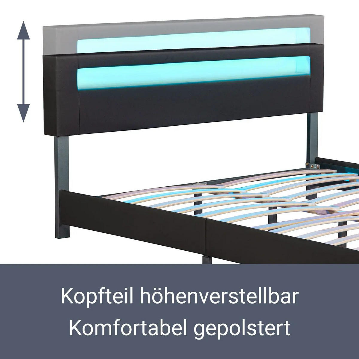POLSTERBETT Paris schwarz 180x200cm mit Matratze und LED (16 Farben) - Schwarz, Textil (180/200cm) - Juskys