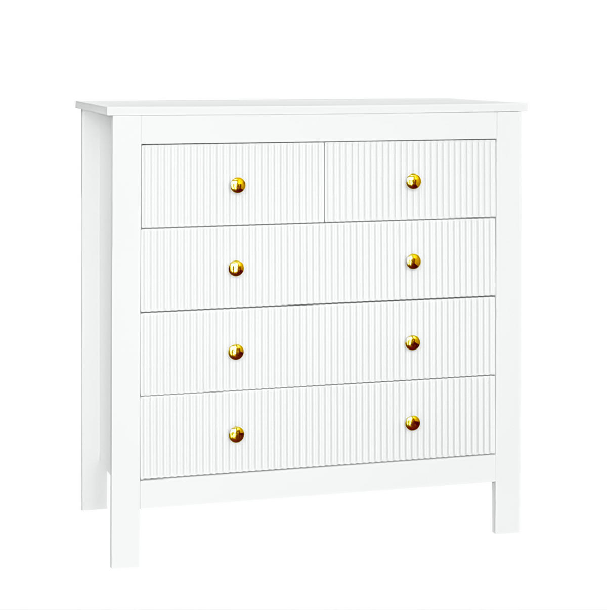 SIDEBOARD 79/39,5/80,5 cm aus Spanplatte mit 5 Schubladen und Goldgriffen Weiß - Weiß, Holzwerkstoff (79/80.5/39.5cm) - Modenvie