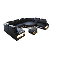 WOHNLANDSCHAFT Asti U Mini - Schwarz/Weiß, Leder (352/93/280cm) - Sofa Dreams