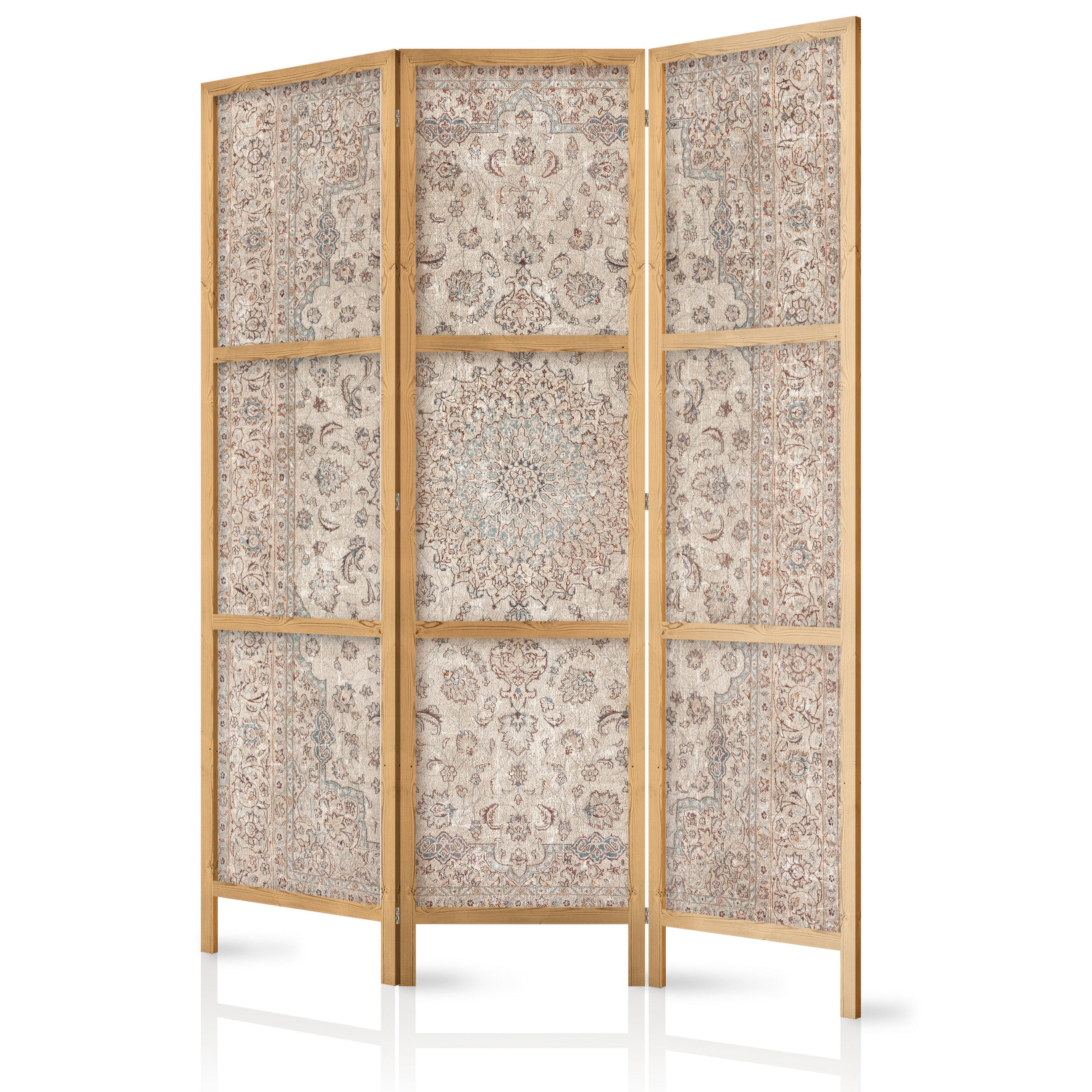 PARAVENT Japanischer 3-tlg 135x172 cm Retro Mandala - Braun, Holz/Textil (135/172/3cm) - Muralo