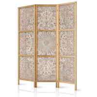 PARAVENT Japanischer 3-tlg 135x172 cm Retro Mandala - Braun, Holz/Textil (135/172/3cm) - Muralo