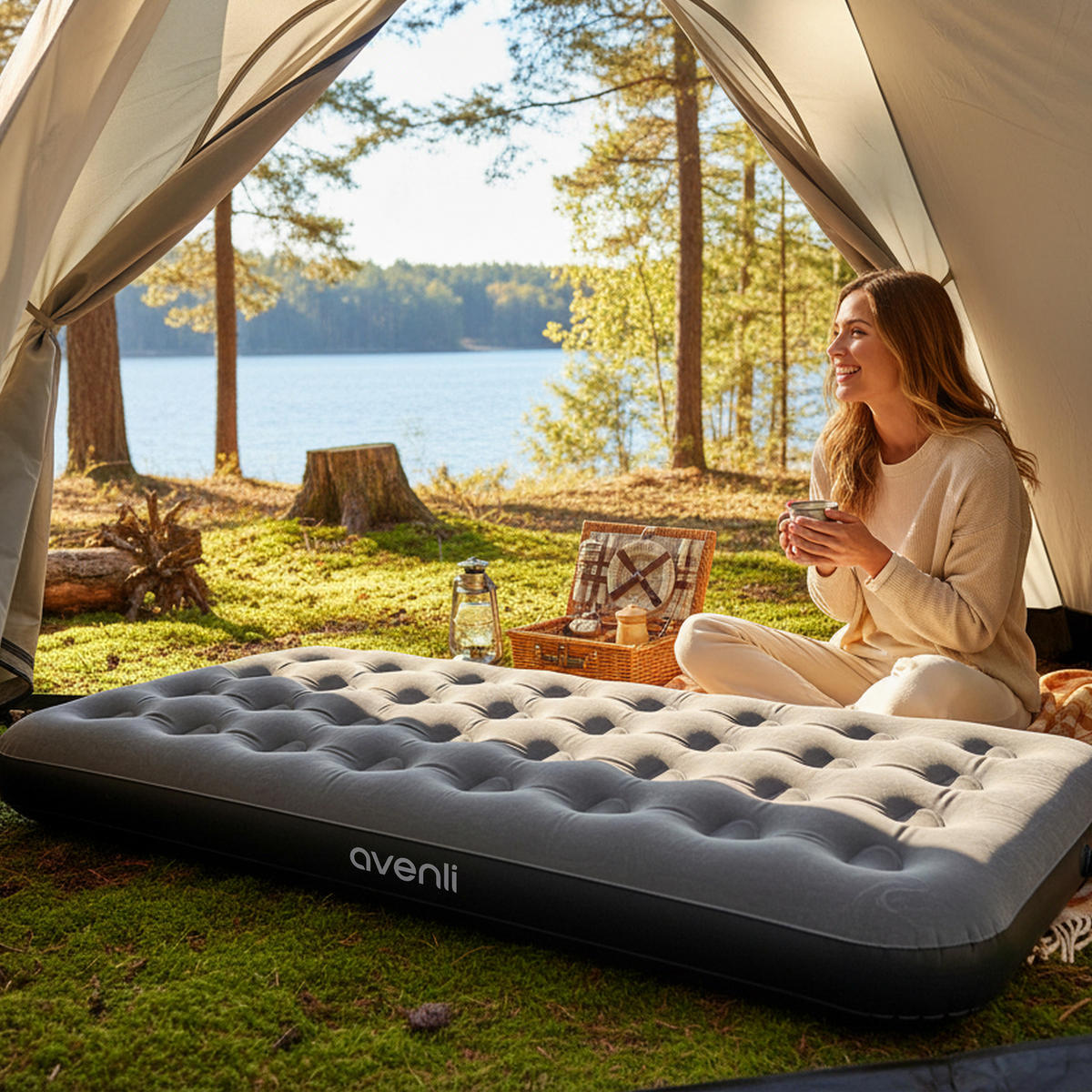 LUFTBETT Luftmatratze Camping aufblasbar 191x99x22cm - Grau, Kunststoff (99/191cm) - Avenli