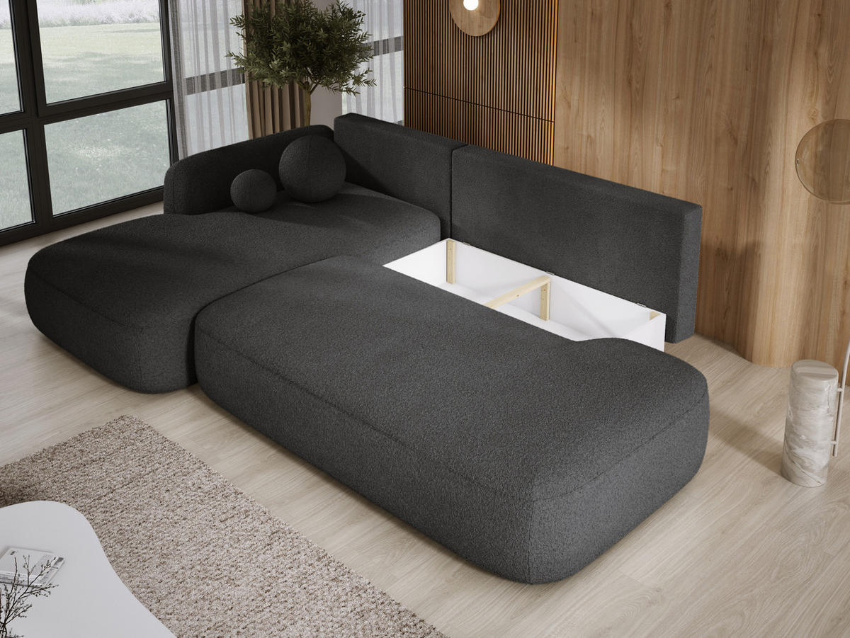 ECKSOFA BABU Mit Bettfunktion – Moderne Polsterecke Für Wohnzimmer Funktionales Schlafsofa Im Stoff NOW OR NEVER, 300x105x60cm, Linke, SCHWARZ - Anthrazit, Holz/Textil (190/300cm) - DomoHome