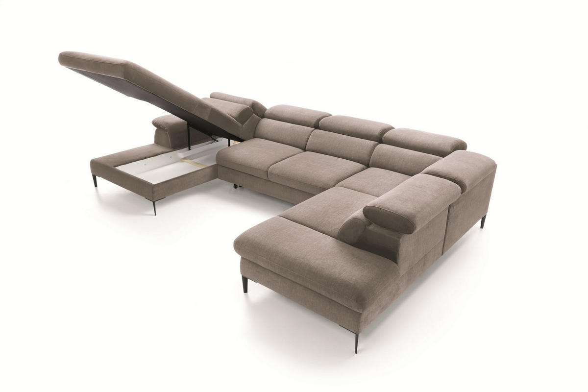 WOHNLANDSCHAFT MESTO Braun Velours-Stoff mit Schlaffunktion - Braun, Holz (353/94/182cm) - MASSENO