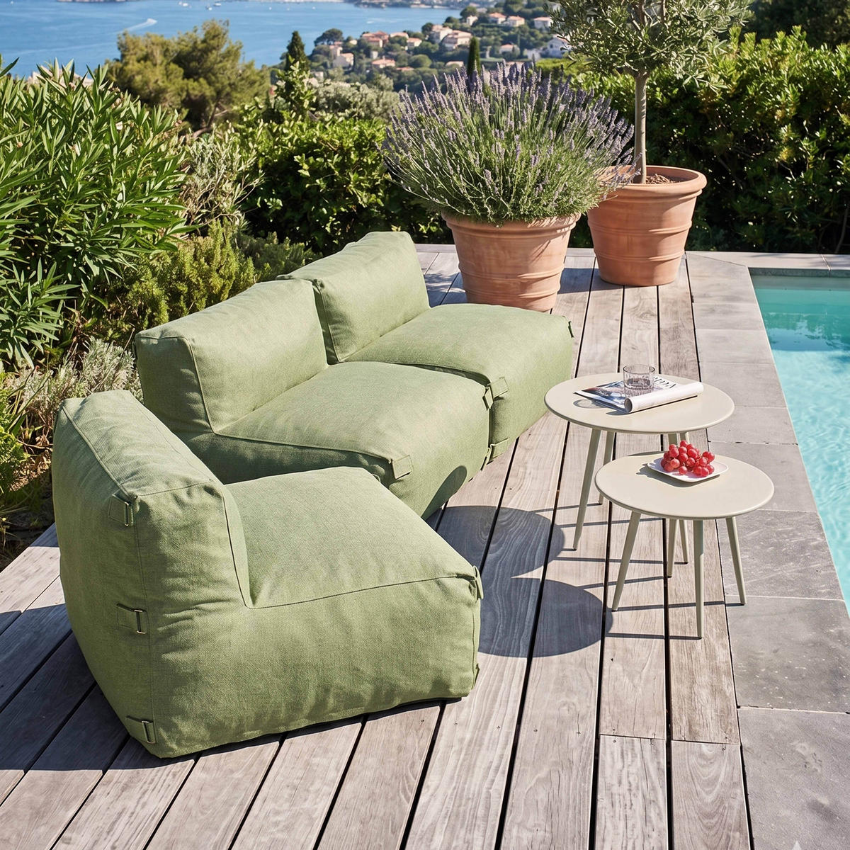 GARTENSOFA mit 3 Sitzplätzen, Kaktusgrünen - Grün, Textil - Oviala