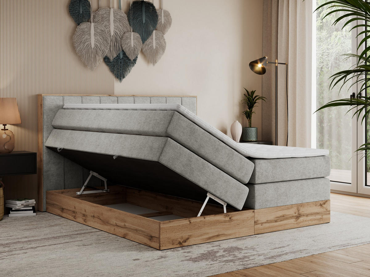 BOXSPRINGBETT BELLISSIMO KING 140/200 Hellgrau Struktur - H3 - Hellgrau, Holz/Textil (140/200cm) - MKS