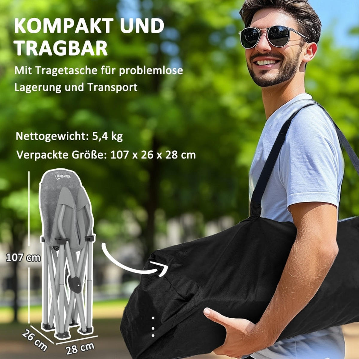 CAMPINGSTUHL klappbar gepolstert Seitentasche - Dunkelgrau, Leder (90/100/63cm) - LEBENLANG