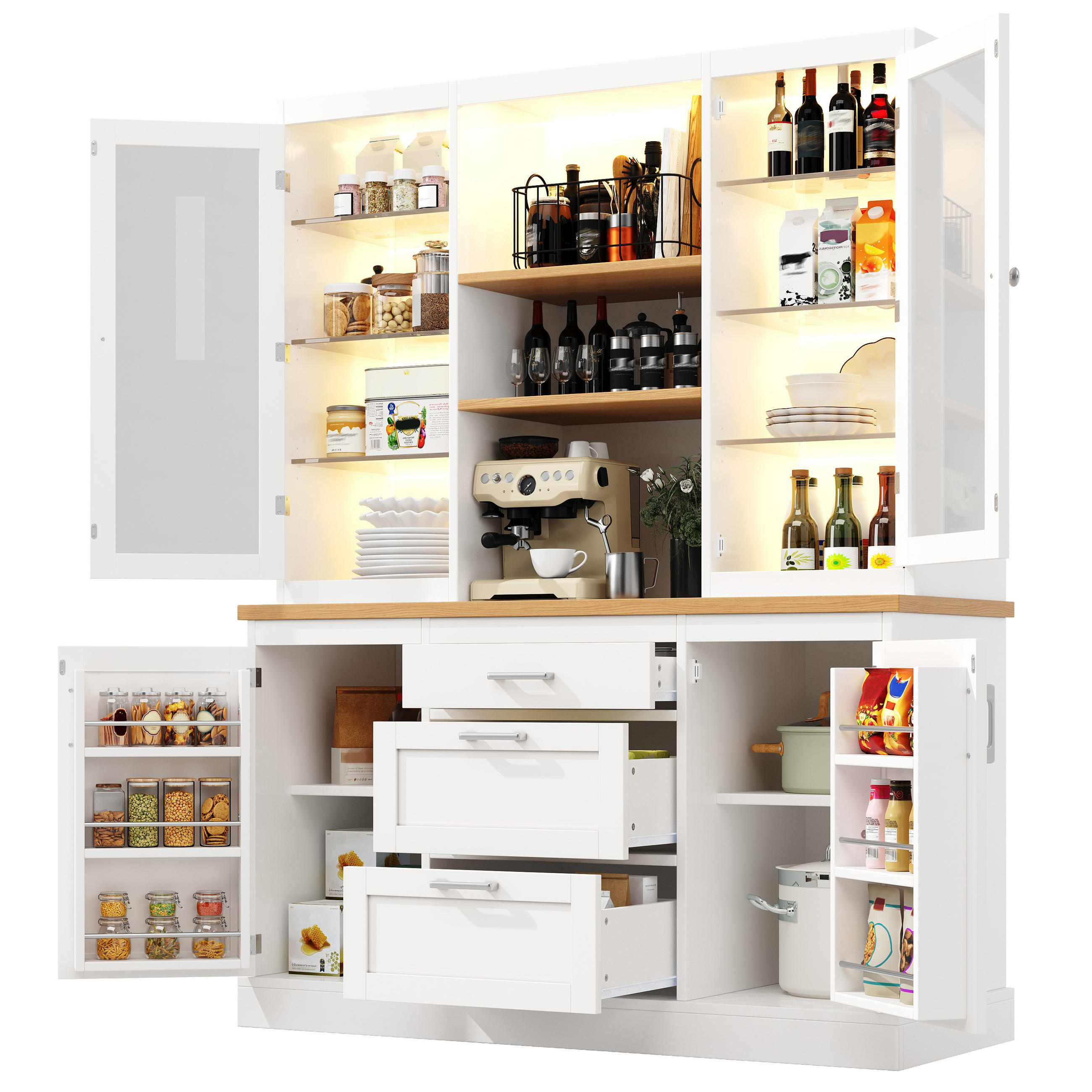KÜCHENSCHRANK mit LED-Beleuchtung 140 x 40 x 185 cm MDF White 4-tlg. - Weiß, Holzwerkstoff (40/185/140cm) - Meubliv