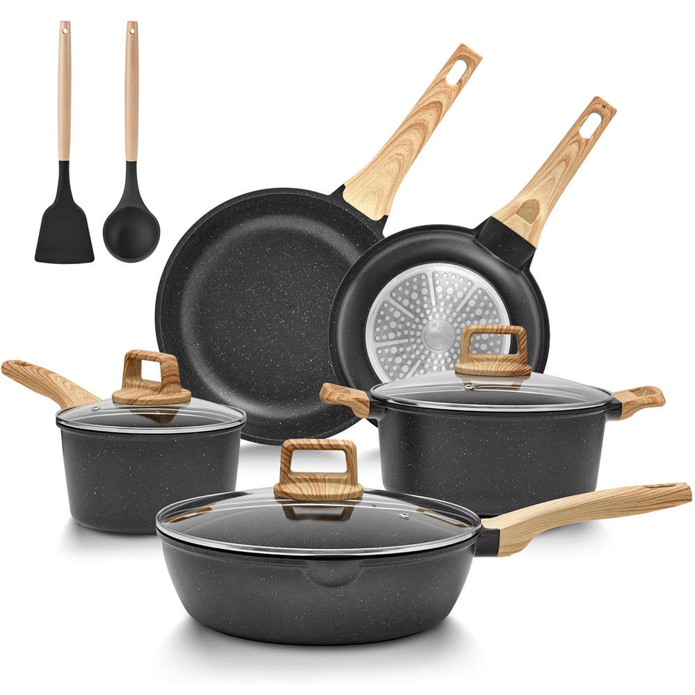 KOCHTOPFSET 10-teilig Induktion Antihaft Granit - Schwarz, Metall - Kaket