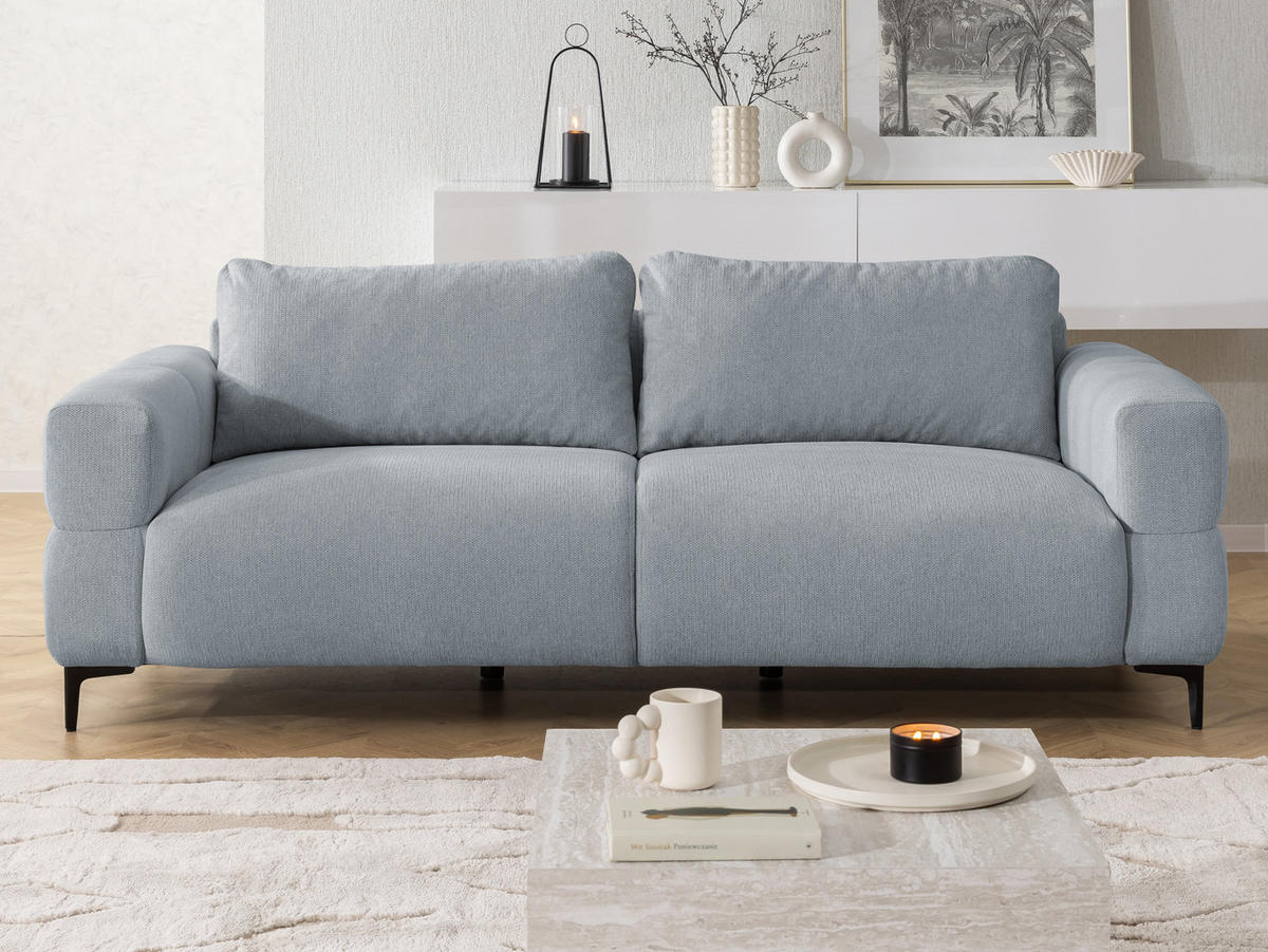 3-SITZER-SOFA Cardea in Bubble-Optik aus weichem Grau Strukturstoff mit hohem Sitzkomfort - Schwarz/Grau, Holz/Textil (217/80/97cm) - S-Style Möbel