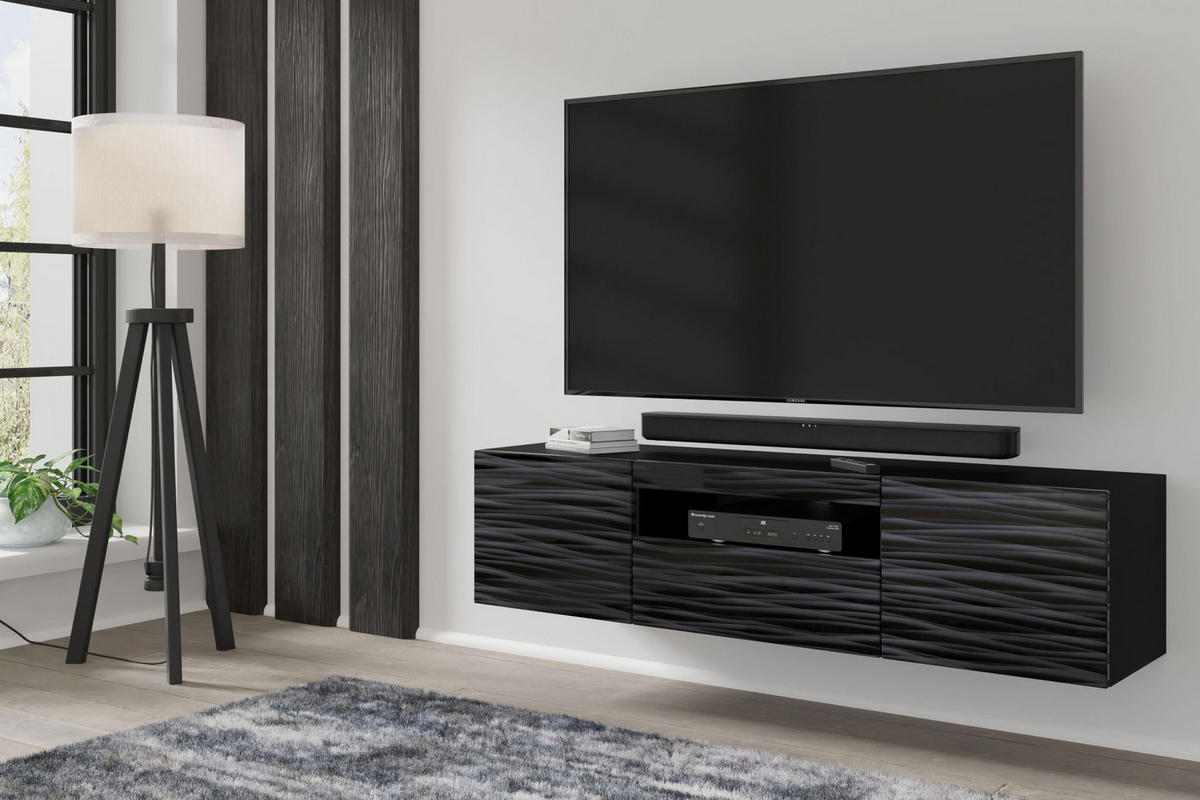 TV LOWBOARD Schwarz Hochglanz 150/42/37 - Schwarz Hochglanz, Holzwerkstoff (150/42/37cm) - RAUMHIRSCH FURNITURE