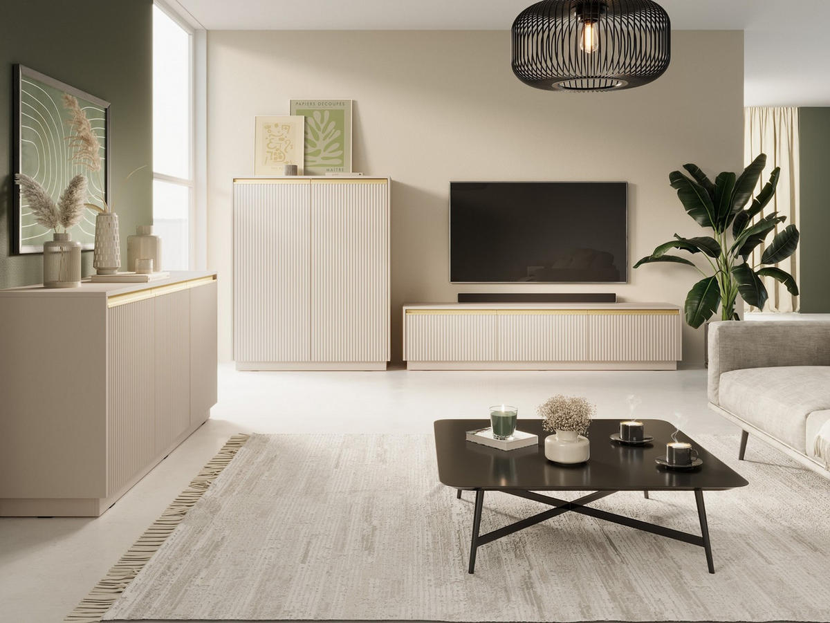 HIGHBOARD Roy 104 Beige, Hochkommode - Beige, Holzwerkstoff (104/127/39cm) - Bettso