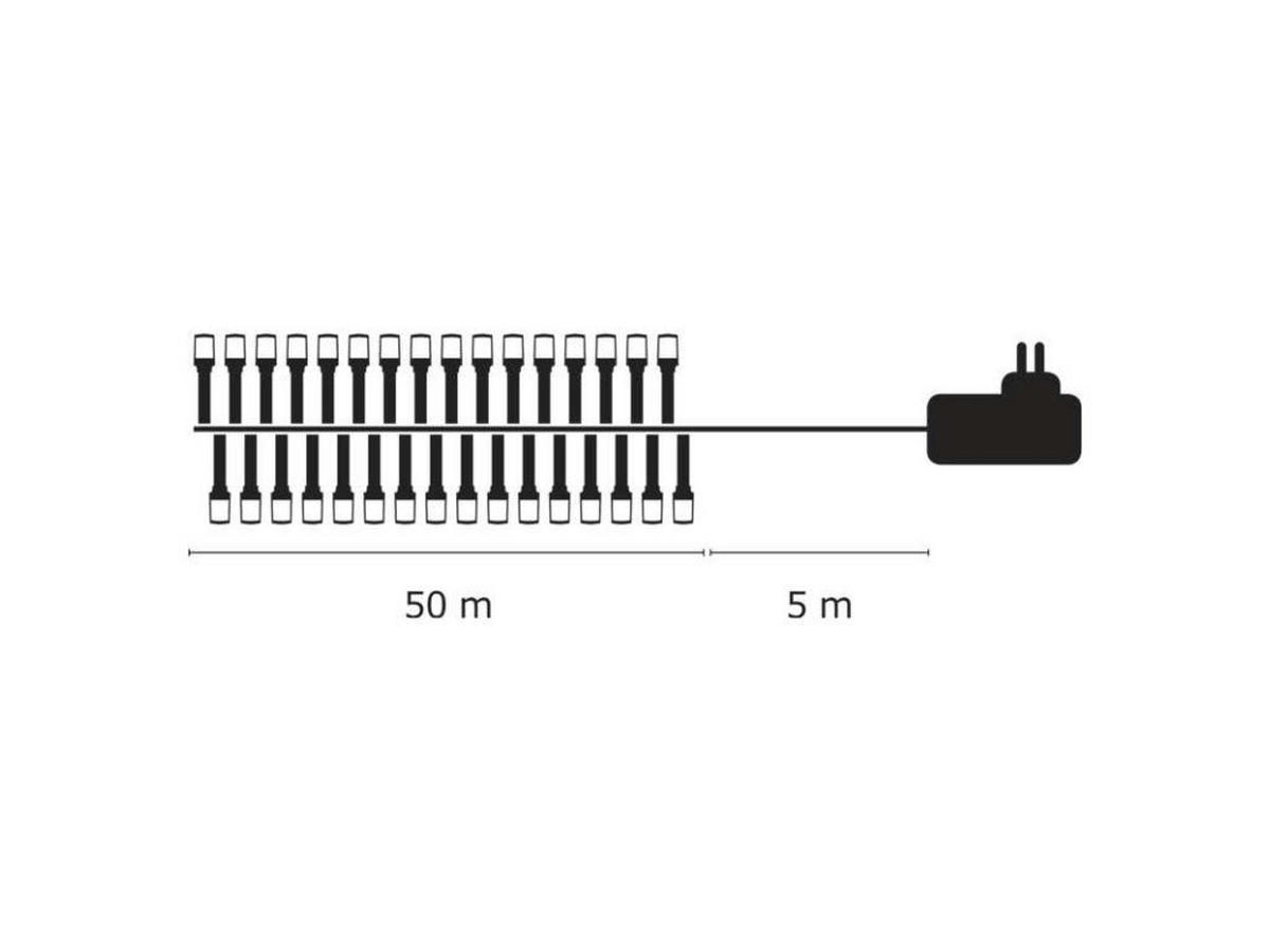 LED-LICHTERKETTE 50 m, Warmweiß, mit Timer, für Innen- und Außenbereich - Weiß, Kunststoff/Metall (5000cm) - LAALU
