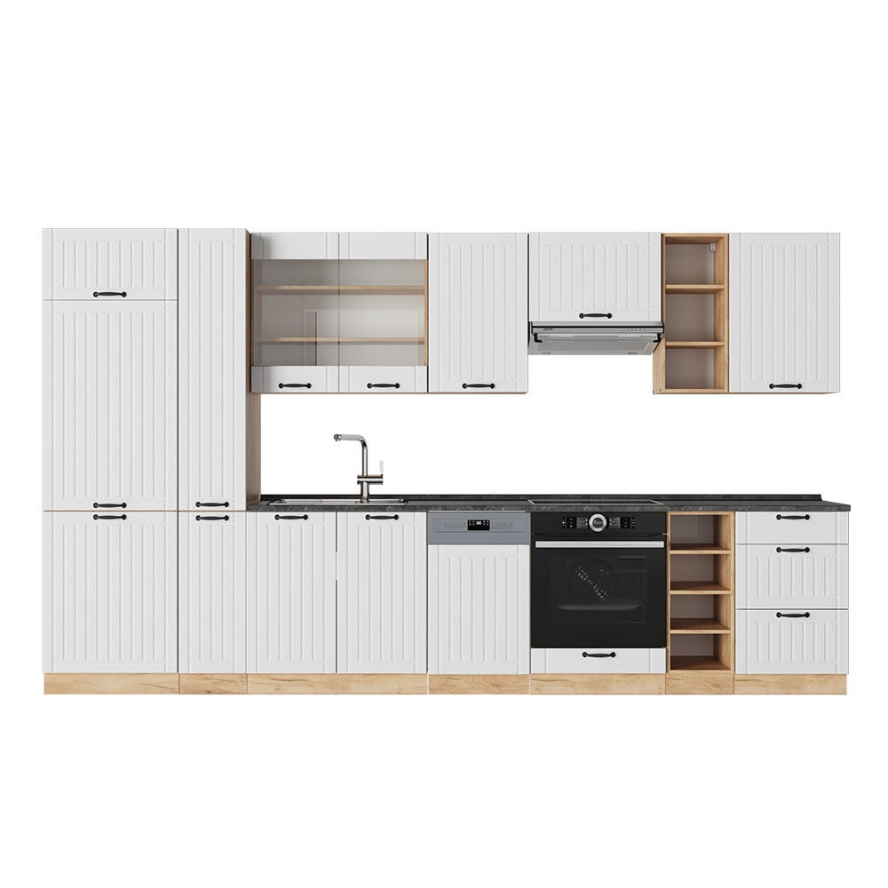 KUHINJA Fame-Line Bela podeželska hiša 355 cm , DP Antracit - bela/medeni hrast, leseni material (355/81.6/60cm) - Vicco