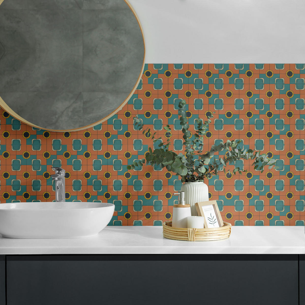 WANDPANEEL 9 Stück 30x30 cm selbstklebend Retrovia - Dunkelorange, Kunststoff (30/1.6/30cm) - Wallfluent