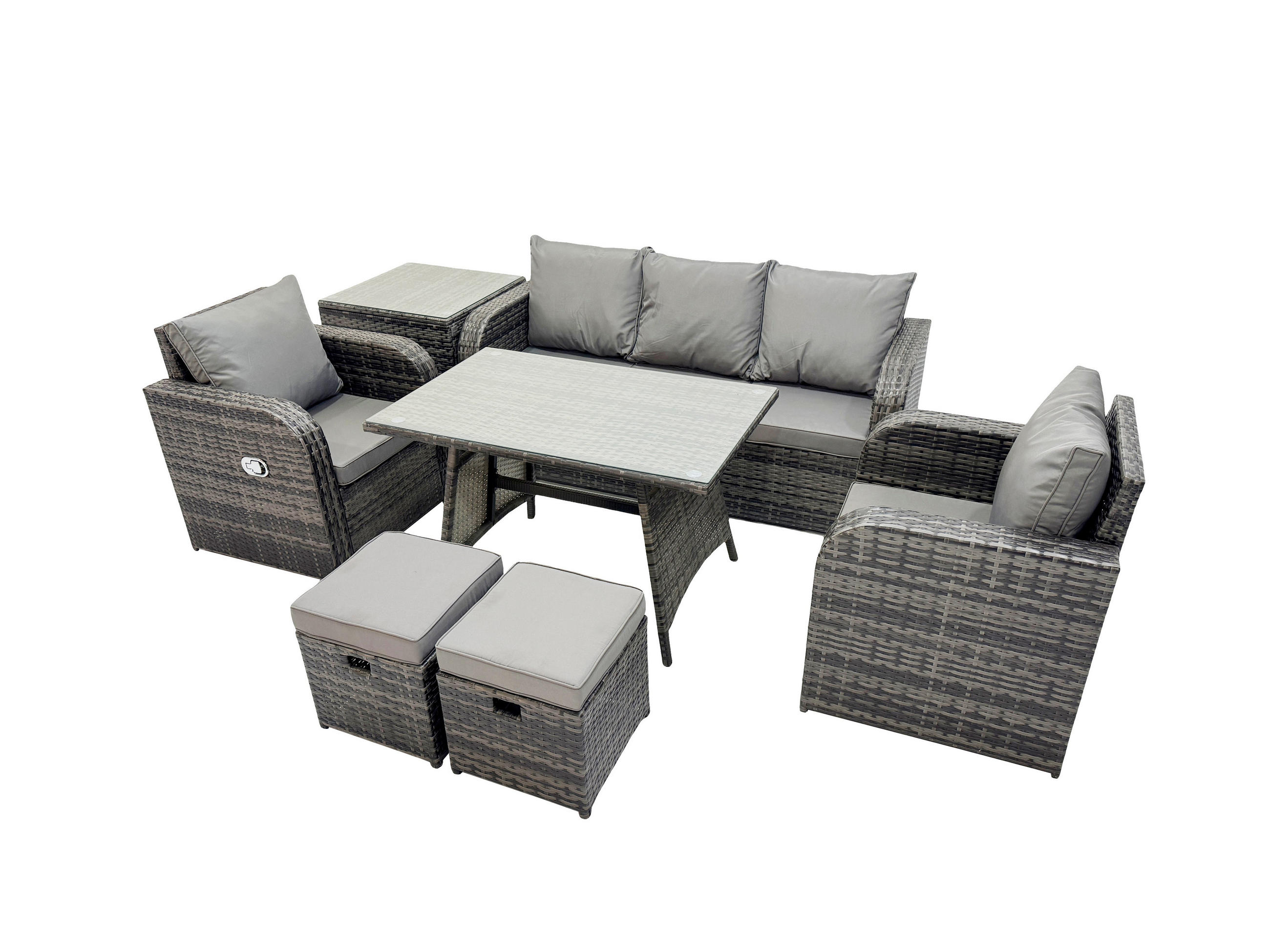 GARTENMÖBEL SET mit COUCHTISCH Polyrattan Dunkelgrau 7-Sitzer - Dunkelgrau/Grau, Glas/Kunststoff - Fimous