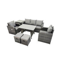 GARTENMÖBEL SET mit COUCHTISCH Polyrattan Dunkelgrau 7-Sitzer - Dunkelgrau/Grau, Glas/Kunststoff - Fimous