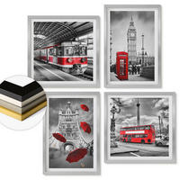 WANDBILDER 4er Set - 50x50 cm & 40x60 cm Silberner Rahmen - Red Accents London - Silberfarben, Kunststoff (50/50cm) - ArtPrintCave