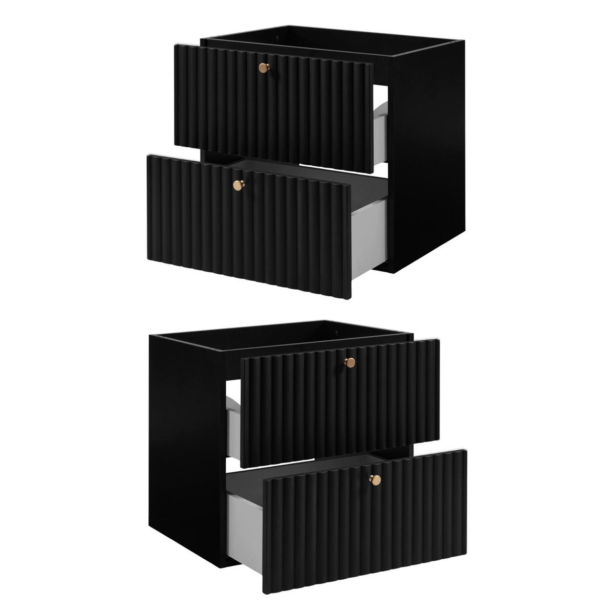 WASCHBECKENUNTERSCHRANK BELLO geriffelt Schwarz matt 60/57/46 cm - Schwarz, Holzwerkstoff/Metall (60.2/57/46cm) - Rodan