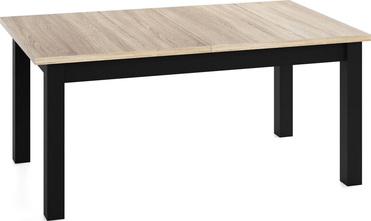 ESSTISCH Lindberg ausziehbar verlängerbar rechteckig, Eiche Sonoma Hellbraun 150-190/90/77 cm - Schwarz/Sonoma Eiche, Holz/Holzwerkstoff (150/80/76.5cm) - WFL GROUP