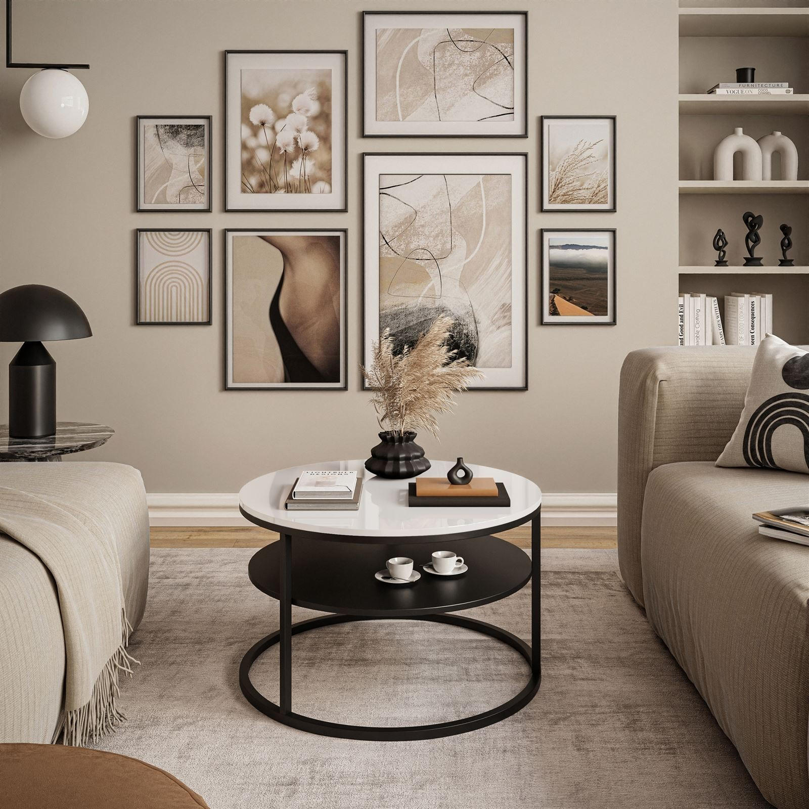 Thumbnail - Lookway Couchtisch, Schwarz, Weiß, Holzwerkstoff, Rund, 70x48.6x70 cm, Wohnzimmer, Wohnzimmertische, Couchtische