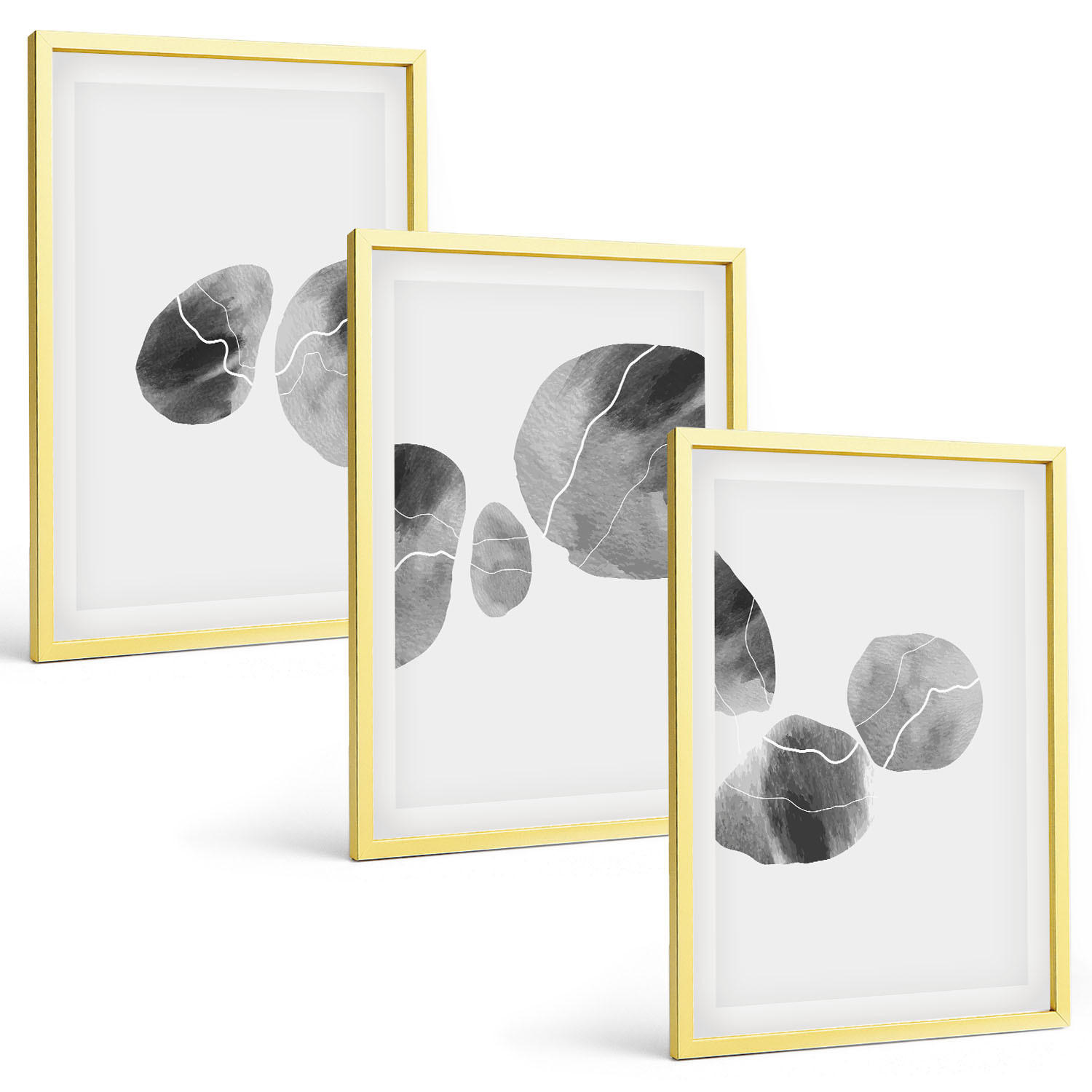 BILDER SET 3er Set - 40x60 cm Goldrahmen - Abstrakte Kunst, Farbspritzer - Goldfarben, Kunststoff (40/60cm) - TULUP