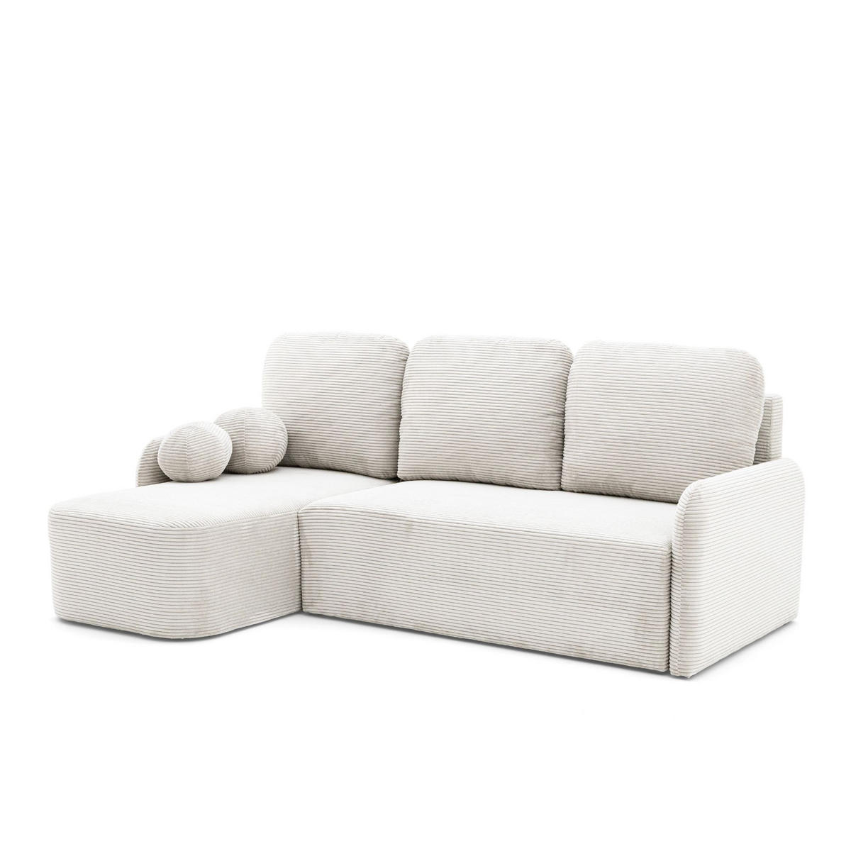 ECKSOFA CASPER L Links mit Schlaffunktion 132x198 Cord Creme - Creme/Schwarz, Holz/Kunststoff (217/145cm) - NACANAPA
