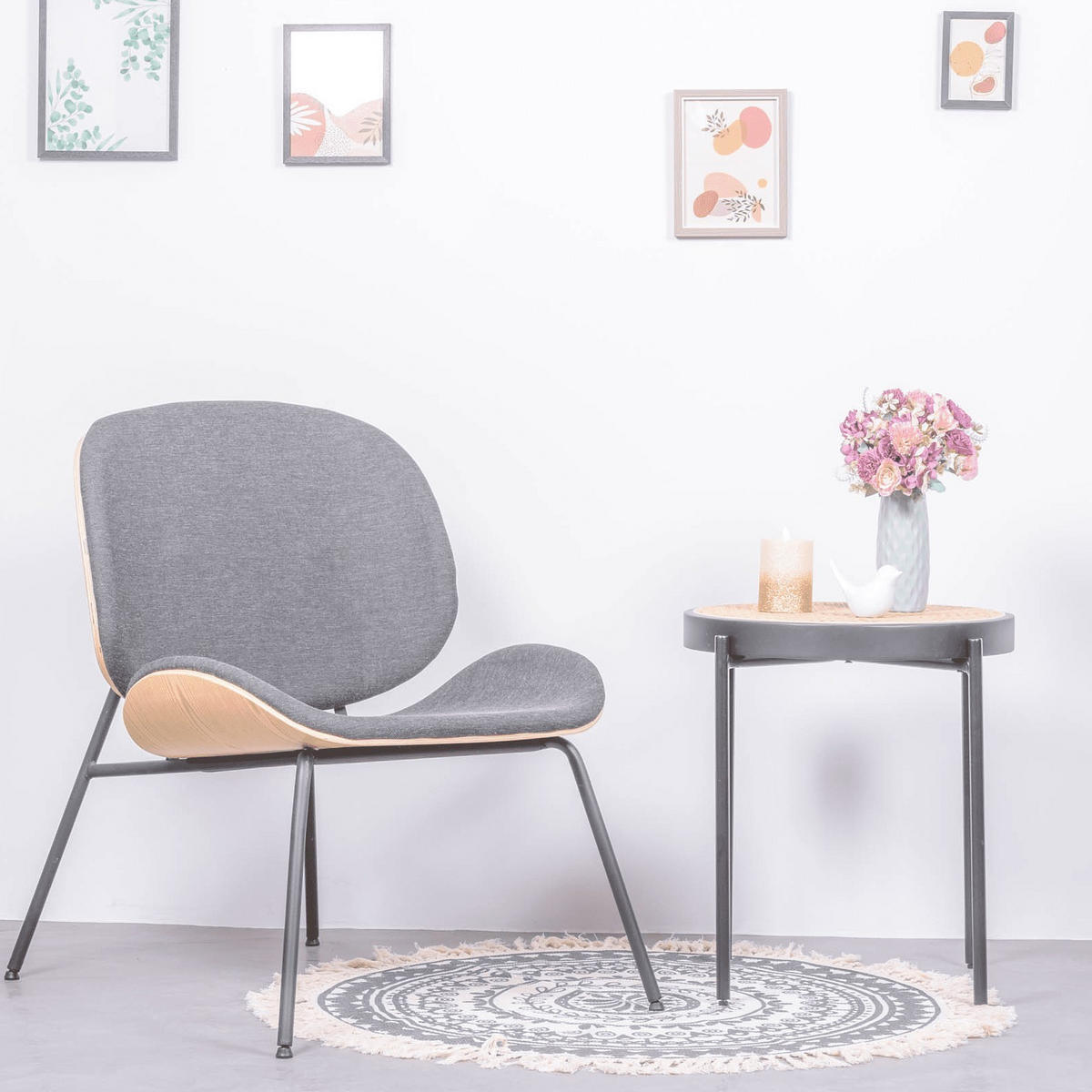 SESSEL Baumwolle Grau - Grau, Holz (61/83/79cm) - Nest Dream